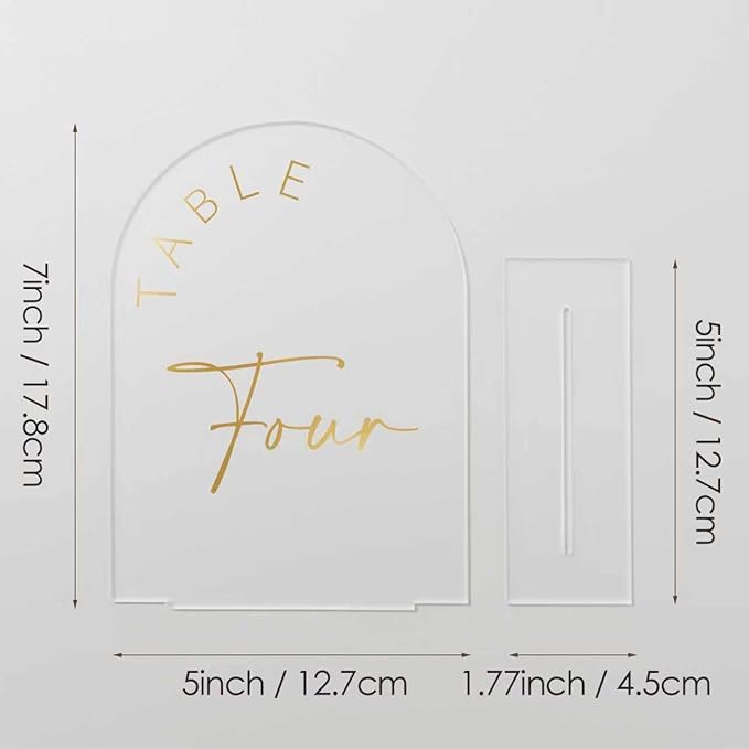 JINMURY Frosted Arch Wedding Table Numbers 1-10 with Stands, 5x7 Inch Acrylic Arch Sign with Golden Lettering, Frosted Acrylic Table Numbers for Wedding Reception