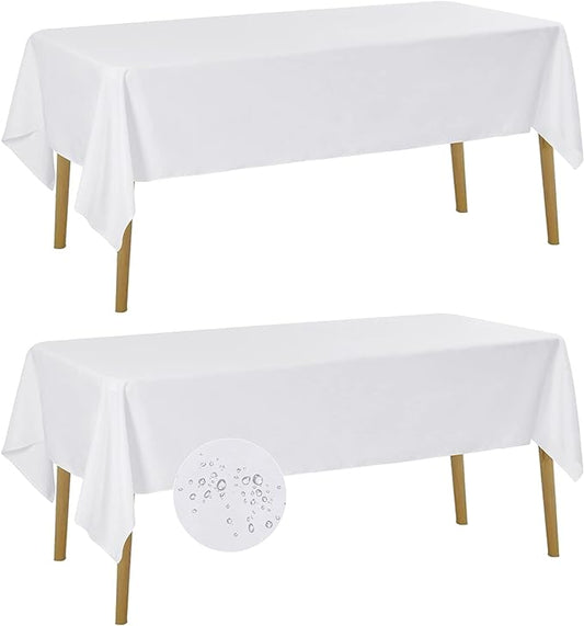 Fokitut 2 Pack Waterproof Rectangle Tablecloth, 60x102 Inch, Stain Resistant and Wrinkle Polyester Table Cloth, Fabric Table Cover for Kitchen Dining, Wedding, Party, Holiday Dinner-White