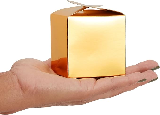 Sparkle and Bash Gold Foil Favor Boxes - 100 Pack, 2.5 In Cube - Gold Party Boxes for Weddings & Baby Showers - Wedding Candy Favors for Guests & Candy Containers