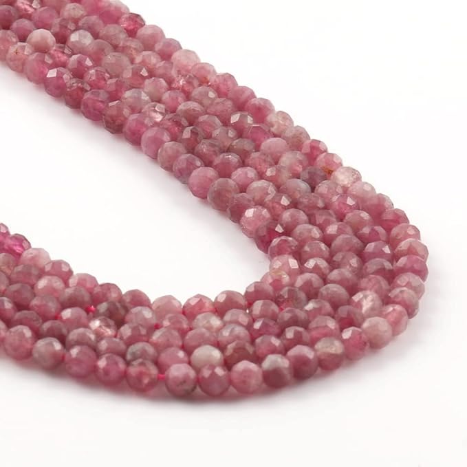 Song Xi 120pcs 3mm Natural Pink Tourmaline Gemstone Beads Faceted Round Loose Stone Beads for Jewelry Making