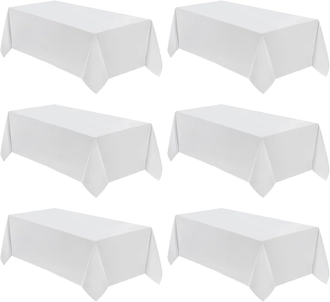 VidaFete Table Cloth 6 Pack 90 * 132inch Rectangle Tablecloth Polyester, Stain Wrinkle Resistant Polyester Dining Table Cover for Kitchen Dinning Party Wedding Rectangular Tabletop Decoration(White)