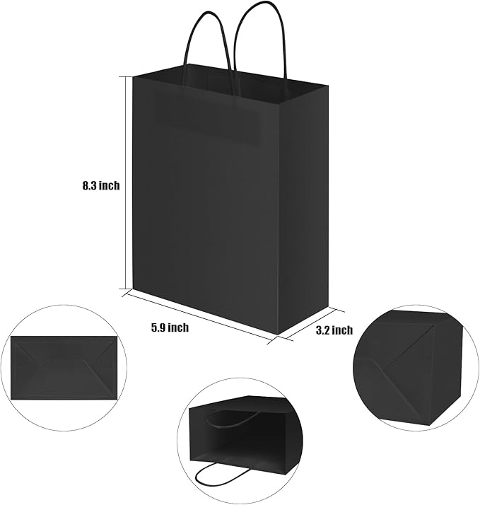 40 PCS Black Paper Bags With Handles 8.3x5.9x3.2 Inch Bulk Gift Bags For Birthdays,Weddings,Baby Showers,Party Favor,Goodie Bags,Retail bag(Small,Black)