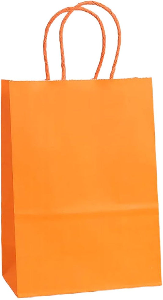 piqiya 24pcs Orange Gift Bags with Handles,Small Paper Bags for Halloween Party Favors,Birthday,Wedding,Salmon Treat Bag Multiple Uses,Trick or Treat Bags Candy Bag