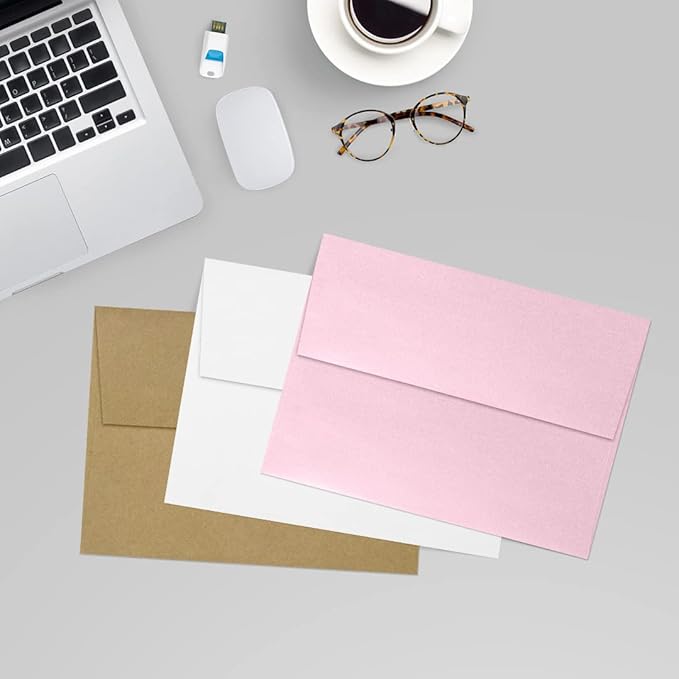 LUXPaper A7 Invitation Envelopes | Peel & Press | 5 1/4" x 7 1/4" | Rose Quartz Metallic | 80lb. Text | 1,000 Qty
