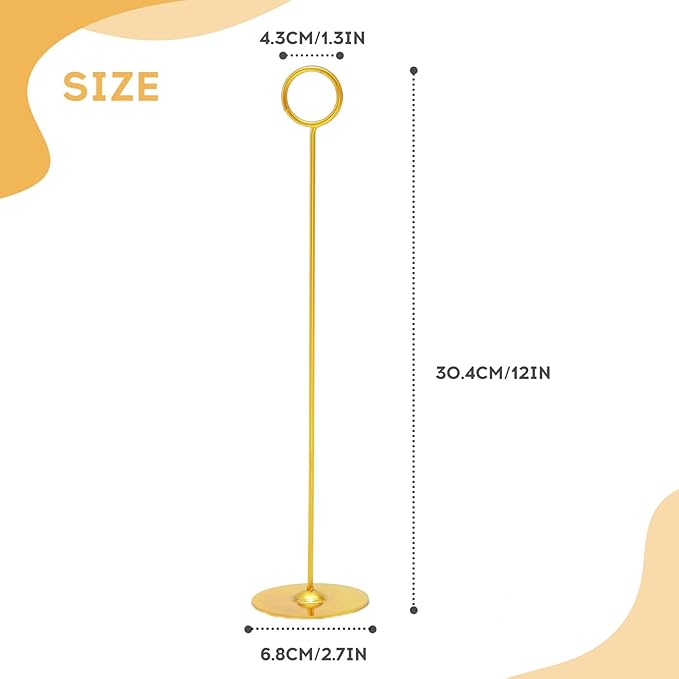 Urban Deco 36PK Table Number Holders Place Card Holders 12 Inch Table Card Holders Steel Card Holders for Photos, Food Signs, Memo Notes, Weddings, Restaurants, Birthdays (Gold 36PK)