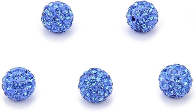 50pcs Adabele Grade A Suncatcher Crystal Rhinestone Pave Loose Beads 8mm Light Sapphire Blue Polymer Clay Disco Ball Spacers Compatible with Shamballa All Craft Jewelry Making DB8-14