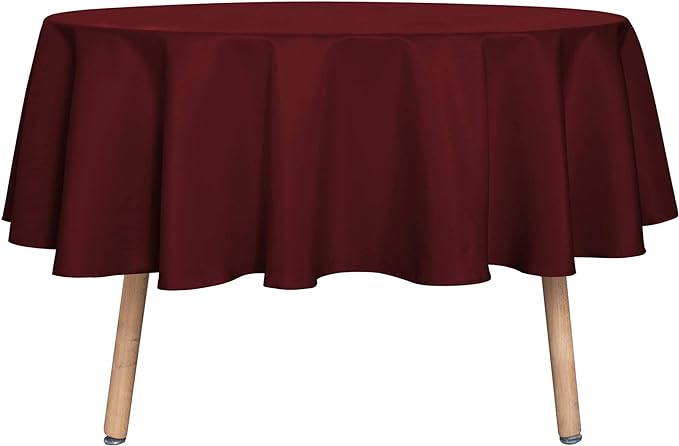 sancua Round Tablecloth - 60 Inch - Water Resistant Spill Proof Washable Polyester Table Cloth Decorative Fabric Table Cover for Dining Tables, Buffet Parties and Camping, Burgundy