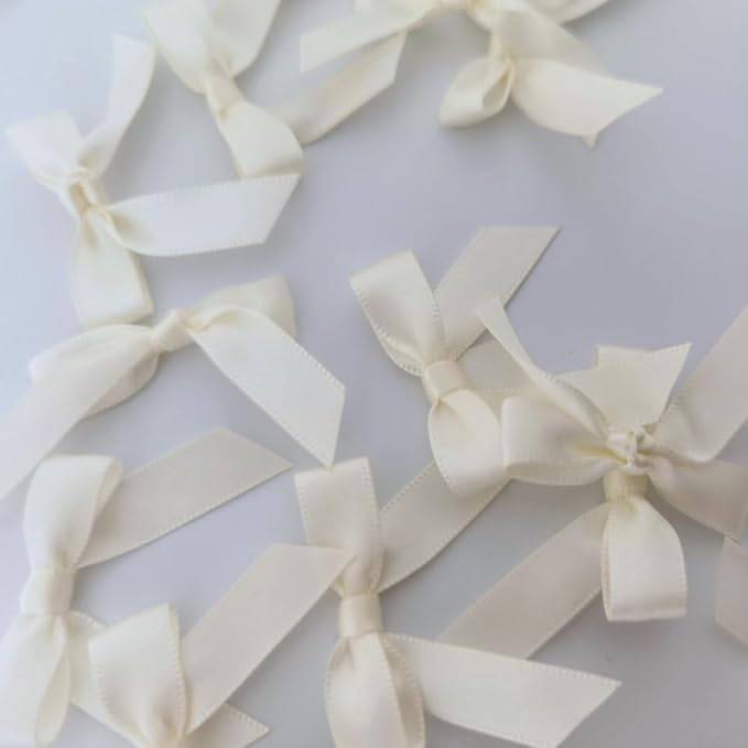 50pcs 1-1/2" Mini Satin Ribbon Bows Without Twist Ties for Crafts Gift Wrapping Packing Christmas Decoration (1.5"-Ivory)