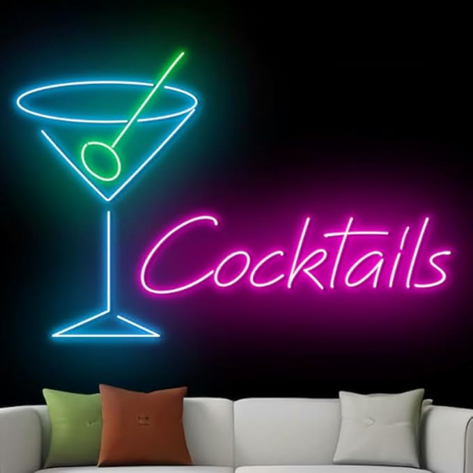 Martini Cocktails Neon Sign, Cocktail Led Sign, Cocktail Martini Neon Light, Bar Pub Party Wall Art Light, Drinking Liquor Home Wall Décor Size:20inch