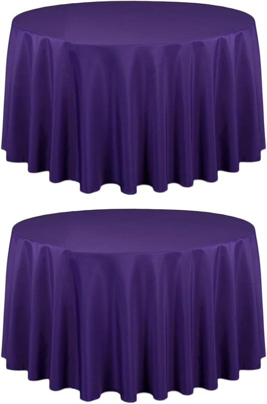 LTC LINENS 2 Pack 108 Inch Round Tablecloth Purple - Great for 48 Inch Round Table Floor Length - Wrinkle Resistant Polyester Fabric Cloth for Wedding