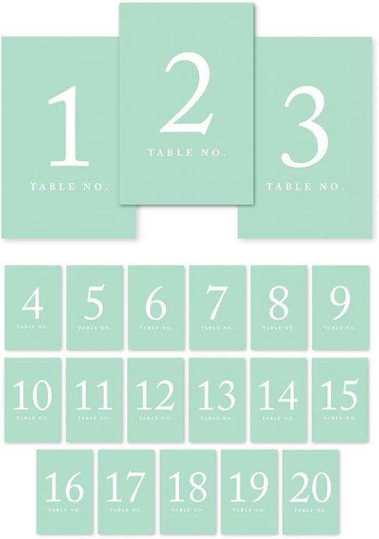 Andaz Press Table Numbers 1-20 on Perforated Paper, Mint Green, 4x6-inch Single Sided Sign, 1-Set, For Weddings, Graduation