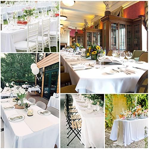 10 Pack Polyester Tablecloths, White 90 x 132 Inch Polyester Table Cloth for 8 Foot Rectangle Tables, Stain and Wrinkle Resistant Washable Fabric Table Cover for Wedding Banquet Restaurant Party