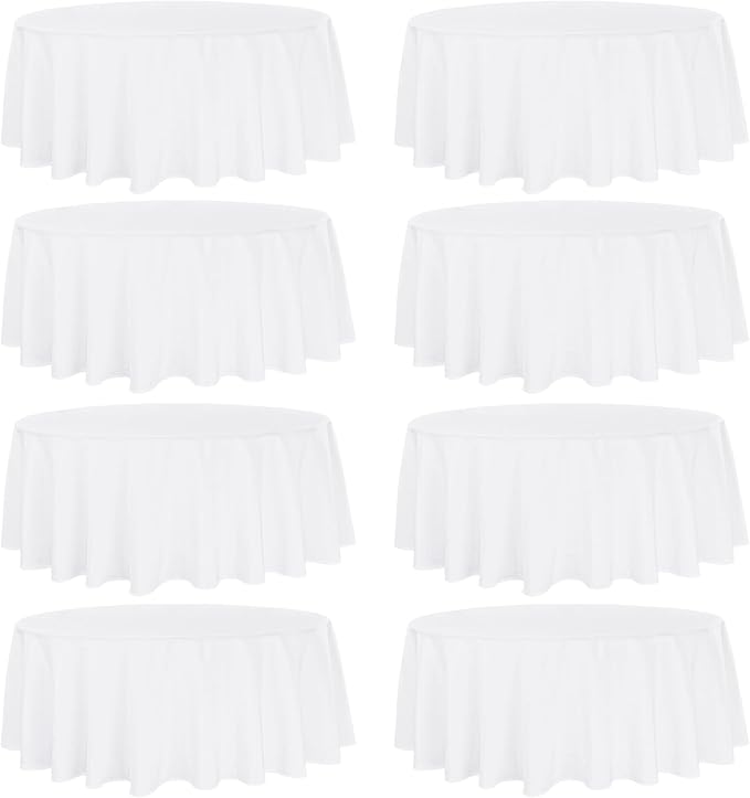8 Pack Premium Round Tablecloth 120 Inch Round Table Covers Washable Polyester Fabric Round Table Clothes for Wedding Party Reception Banquet Buffet Restaurant (White, 120 Inch)