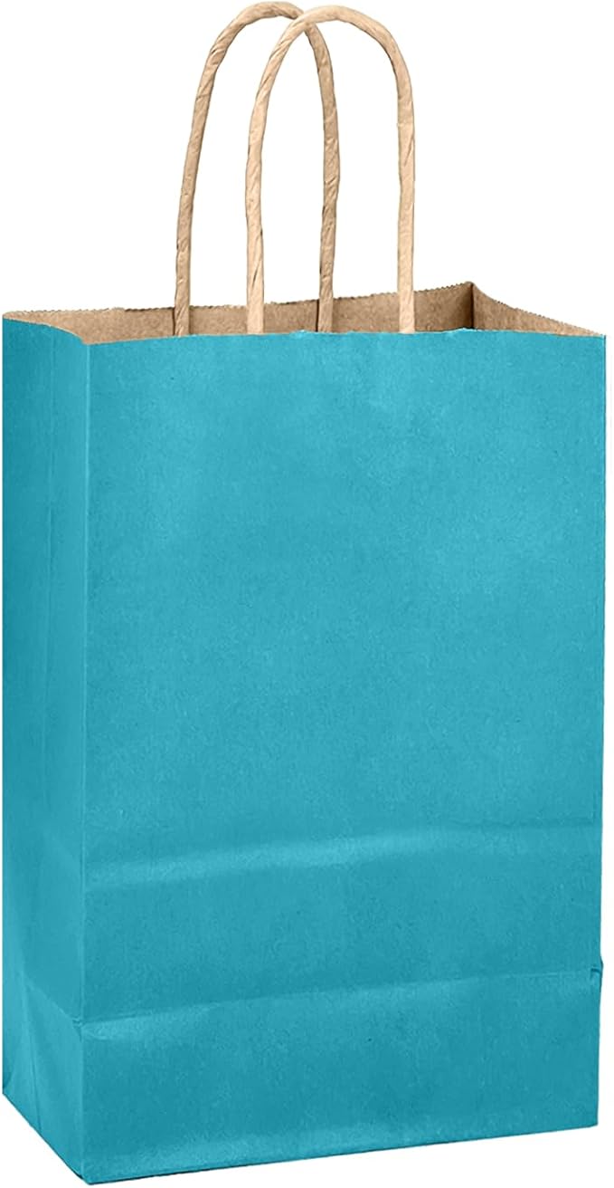 qiqee Sea Blue Gift Bag with Handles Bulk 24Pcs Paper Bags -8.3"x6"x3. 15" Party Favor Bags - Solid Color