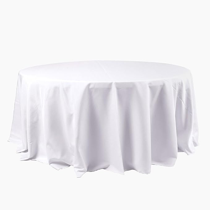 Efavormart Round Tablecloth, 120 Inch Stain & Wrinkle Resistant Washable Table Cloth, Decorative Polyester Fabric Table Cover for Banquet, Wedding, Dining - White