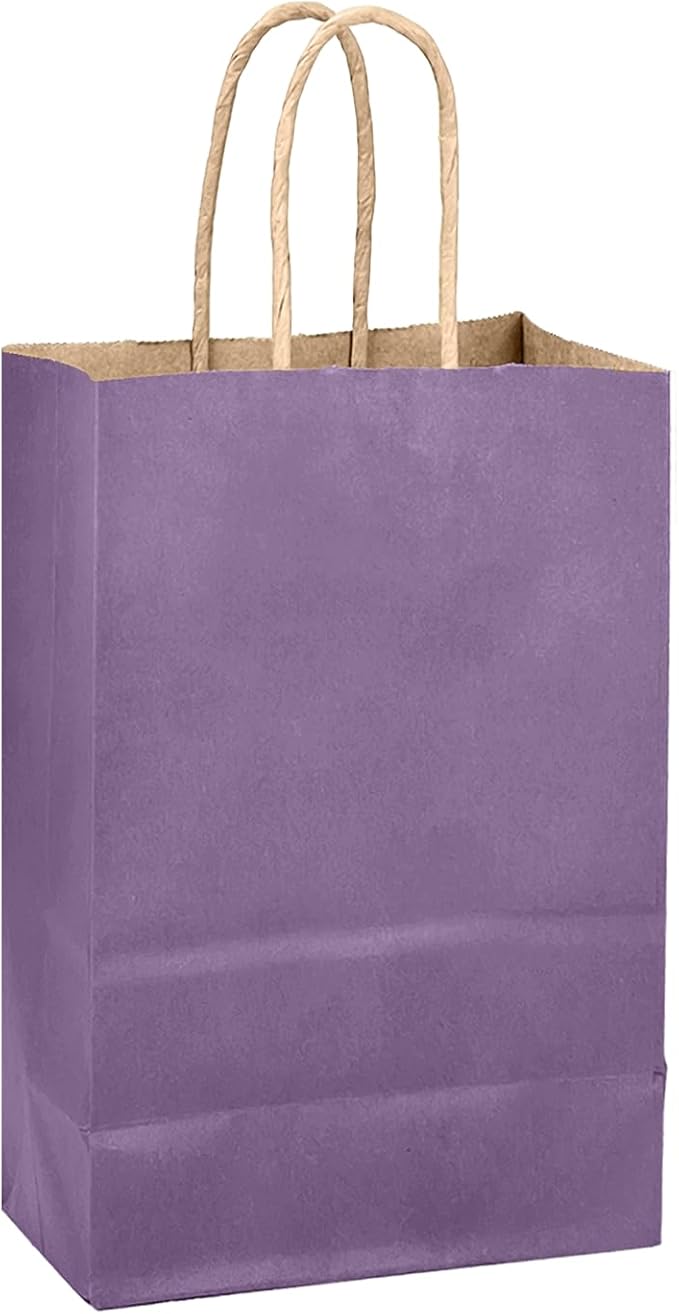 qiqee Grape Purple Gift Bag with Handles Bulk 24Pcs Paper Bags -8.3"x6"x3. 15" Party Favor Bags - Solid Color