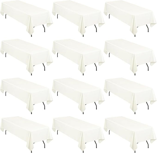 12 Pack Polyester Tablecloth 60 x 102 Inch Ivory Tablecloth for 6 Ft Rectangle Tables,Stain and Wrinkle Resistant Washable Fabric Table Covers Polyester Table Clothes for Wedding Parties Banque