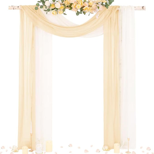 Socomi Wedding Arch Draping Fabric 29" x 20Ft 2 Panels Champagne and Cream Sheer Outdoor Curtain Drapes Extra Long for Bridal Baby Shower Birthday Party Decor
