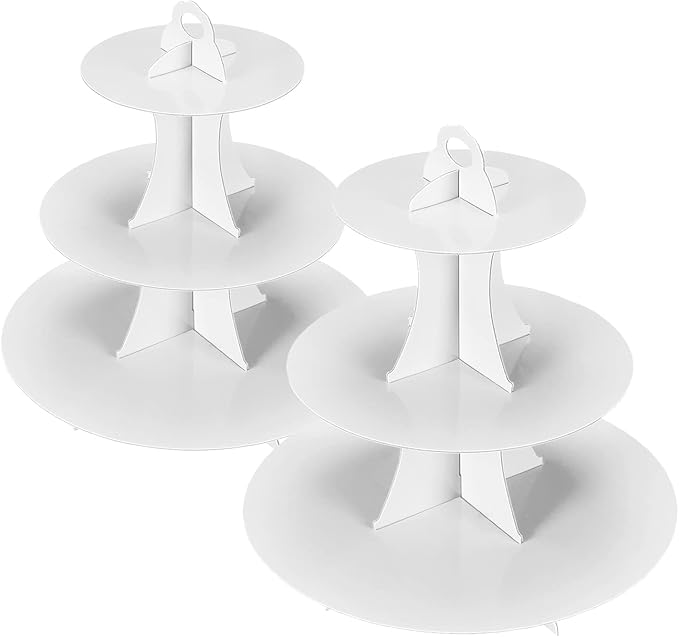 2Pcs 3-Tier Cupcake Stand, Cake Stand holder, Tiered DIY Cupcake Stand Tower for Dessert Table Displays, Birthday Theme Party Favors Decoration, Floral Tea Party, 12" W x 12.8" H, White