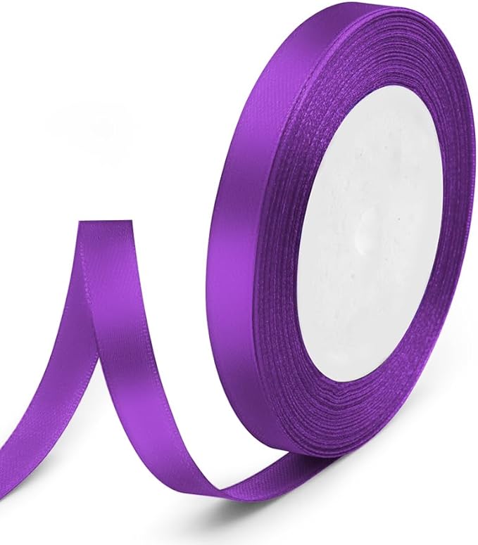 3/8" x 25 Yards Satin Ribbon, Purple Silk Ribbon Ideal for Gift Wrapping, Floral Bouquets, Crafts, Wedding Party Decorations, Christmas and Sewing Projects