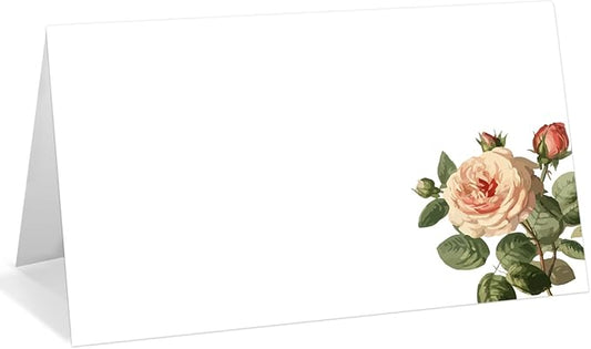 25 Pack Floral Place Cards, Editable Name Cards for Table Setting, Tent Cards Food Label for Dinner Party, Bridal Shower, Wedding, Baby Shower and Events -T05