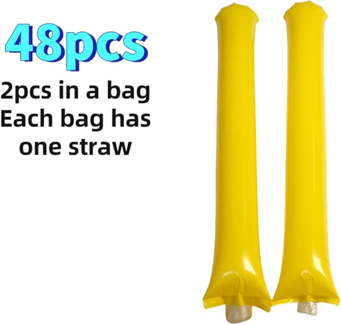 48pcs Round Head Boom Sticks Thunder Sticks Cheering Sticks Team Spirit Plastic Cheerleading Spirit Stick Clapper Inflatable Noise Maker Sports Supply (Yellow)