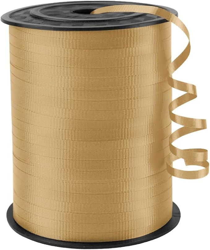 KMER LIFE Golden Crimped Curling Ribbon, 1/5" Wide x 500 Yards Christmas Curling Ribbons for Gift Wrapping, Party Decoration, Balloon String, Crafting, Balloon Ribbons for Florist Flower (1 Roll)