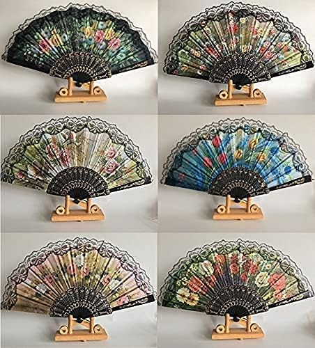 HUNANBANG 4 Pieces Folding Hand Fans Church Wedding Gift, Party Favors, DIY Decoration Gift Size9 Wholesale 4pack (Spanish 4pack)