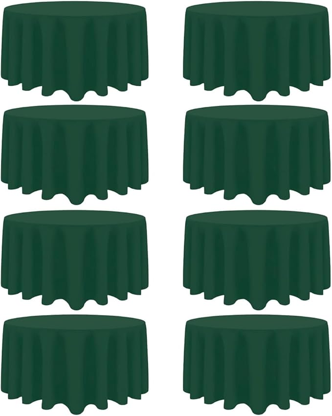8 Pack Dark Green Round Tablecloth 90 Inch Stain and Wrinkle Resistant Round Hunter Green Table Cloth Reusable and Washable Polyester Fabric for Buffet Wedding Party and Banquet