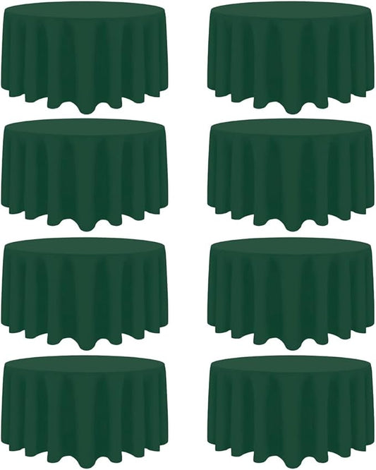 8 Pack Dark Green Round Tablecloth 90 Inch Stain and Wrinkle Resistant Round Hunter Green Table Cloth Reusable and Washable Polyester Fabric for Buffet Wedding Party and Banquet