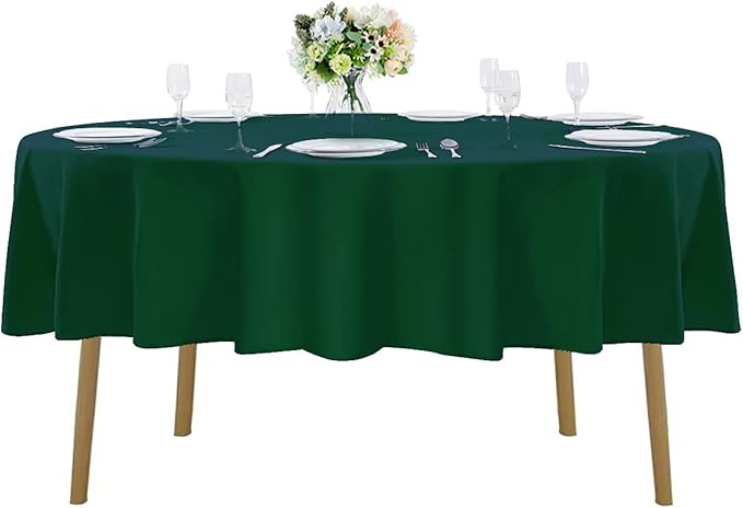 90 inch Round Tablecloth Washable Polyester Table Cloth Decorative Table Cover for Wedding Party Dining Banquet（90 inch, Hunter）