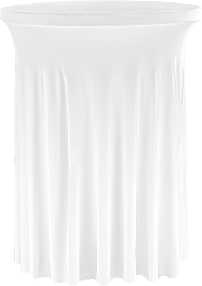 Fivenl Spandex Cocktail Table Skirt 32"x 43" White Stretch Cocktail Table Cover, Washable Round High Top Tablecloth for Bar, Wedding, Party, Events (White)