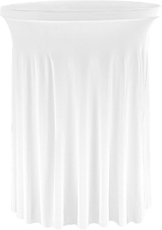 Fivenl Spandex Cocktail Table Skirt 32"x 43" White Stretch Cocktail Table Cover, Washable Round High Top Tablecloth for Bar, Wedding, Party, Events (White)