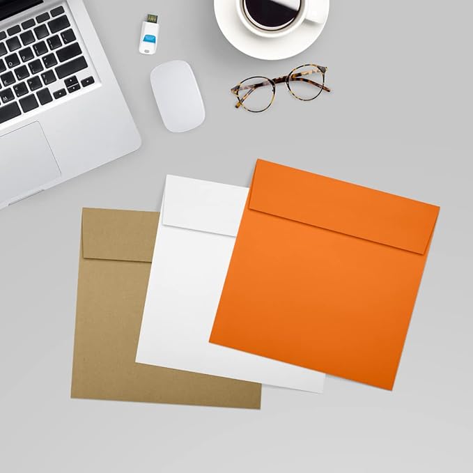 LUXPaper Square Invitation Envelopes | Peel & Press | 6 1/2" x 6 1/2" | Mandarin Orange | 80lb. Text | 50 Qty
