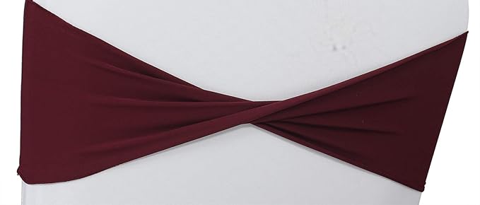 VDS Pack of 100 PCS | Burgundy | Spandex Chair Sashes Bows Without Buckle | Stretch Elastic Banquet Universal Folding Chair Band Tie with for Wedding Party Conference Celebration Event Decoration