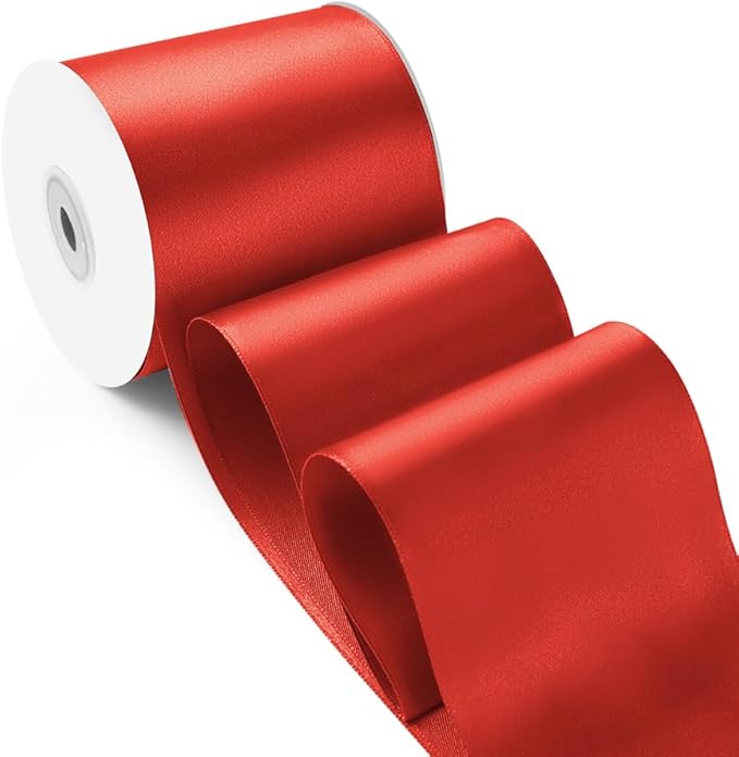 3 Inch 25 Yard Wide Satin Ribbon Red, Solid Fabric Large Ribbon Roll for Cutting Ceremony Wedding Opening Party Decoration, Chairs, Sewing, Festival Pageant Sashes