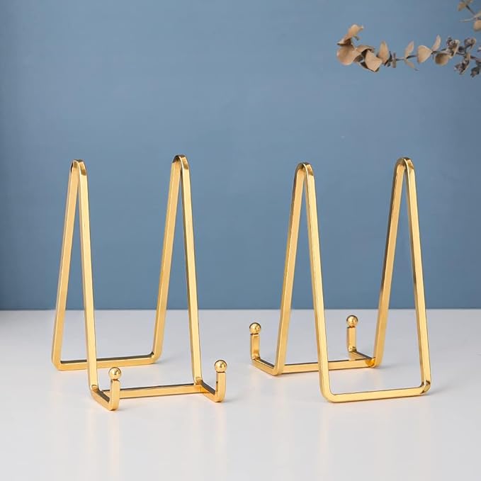 Plate Holder Easel Display Stand - 6 inch Metal Plate Stands for Display - Tabletop Picture Stand - Gold Iron Easels for Display Pictures | Photo Frames | Book | Decorative Plates | Plaque - 4 Pack