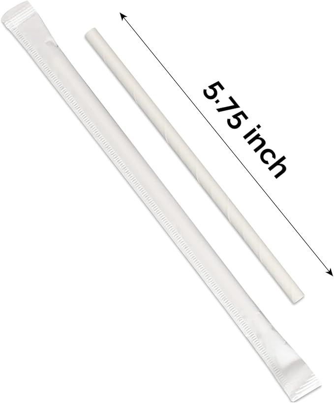[400 Pack] Compostable Short Paper Straws Individually Wrapped, 5.75" x 0.24", Dye-free White - Great for Kids, Milk Cartons, Cocktail & Coffee