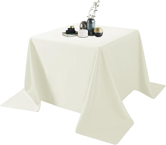 Ascoza 2pack 90x90 Inch Ivory Square in Polyester Fabric Tablecloth for Wedding,Banquet,Restaurant and Parties