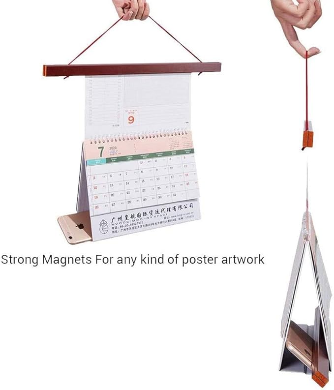 Magnetic Poster Hanger, 12x18 12x16 12x24 Poster Frame Wood Wooden Magnet Print Posters Dowel Scroll Hanger Hangers Hanging Kit for Walls Map Canvas Artwork (Mahogany, 12")