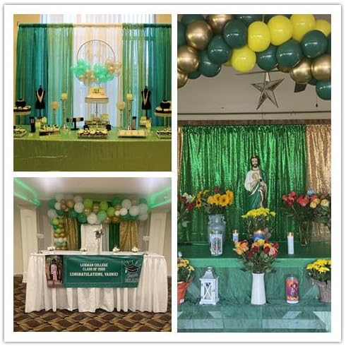 Green Sequin Backdrop Curtains 4 Panels 2FTx8FT Glitter Green Photo Backdrop Party Wedding Baby Shower Curtain Sparkle Photography Background