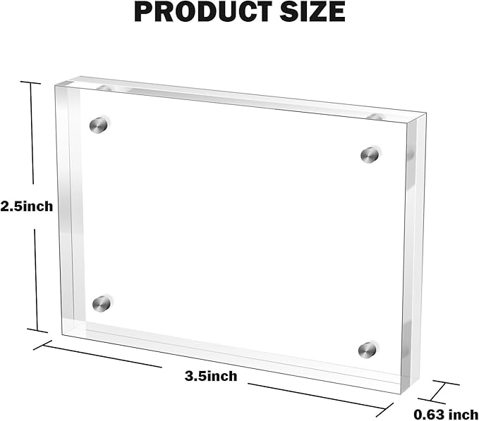 Small 2.5×3.5 Inches Acrylic Picture Frame(3 Pack)，Clear Magnetic Picture Frame for Wedding，Double Sided Frameless Photo Frame for Desktop Free Standing,Display Stand Picture mini Frame