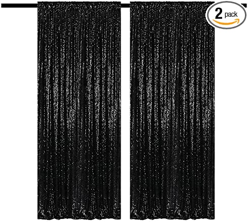 Black Sequin Curtains 4FTx8FT 2 Panels Black Sequin Backdrop for Parties Glitter Backdrop Photo Background for Wedding Baby Shower
