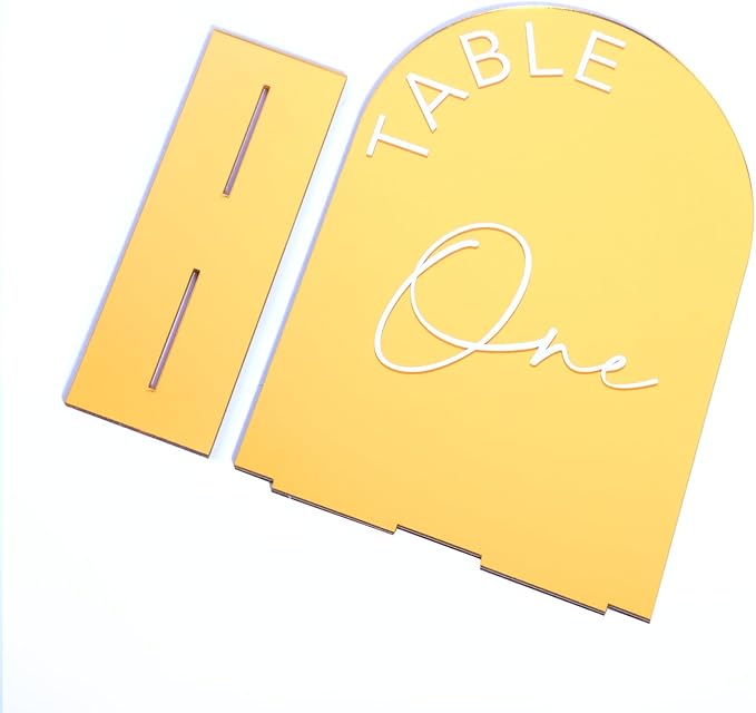 Gold Mirror Arch Wedding Table Numbers 1-25 with Stands, 5x7 Inch Acrylic Arch Sign with Holder for Wedding Reception Table Centerpiece Decoration(Gold Mirror)