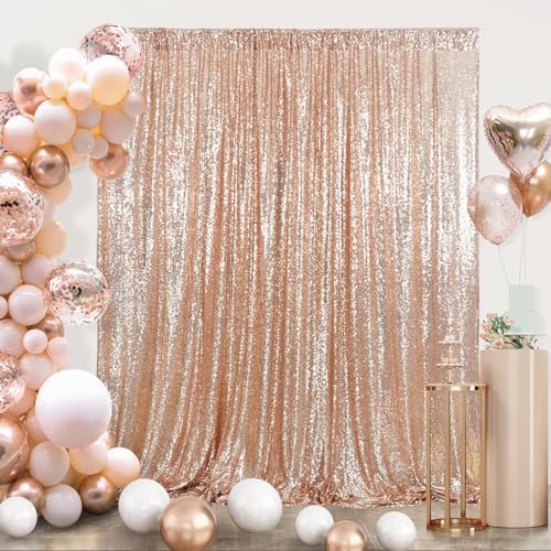 Eternal Beauty Sequin Backdrop Curtain, 6FT x 8FT Rose Gold Background for Valentine's Day Wedding Party Decor