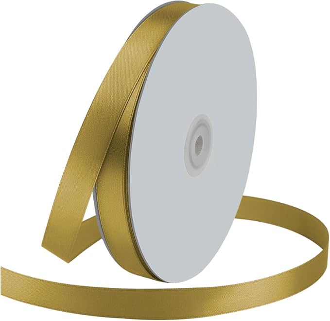 5/8" Wide x 100 Yards Single Face Polyester Satin Ribbon, Satin Ribbon for Crafts, Gift, Hair Bows, Wedding Party Decoration, Bow Making & Other Projects (Golden)