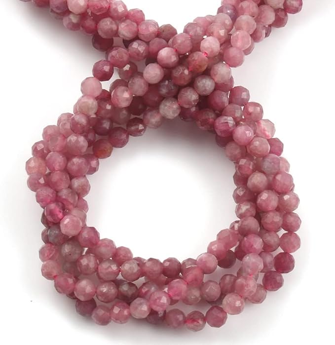 Song Xi 120pcs 3mm Natural Pink Tourmaline Gemstone Beads Faceted Round Loose Stone Beads for Jewelry Making