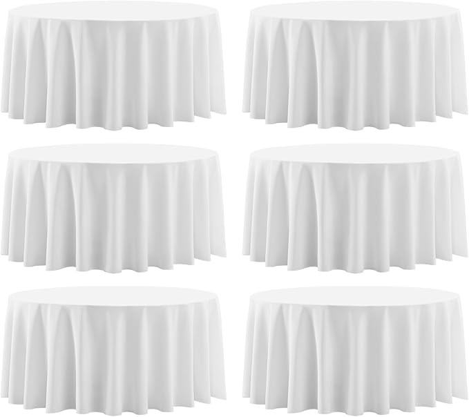 Round Tablecloth 6 Pack 90 Inch White Tablecloths Washable Decorative Linen Polyester Table Clothes Cover for Dining Table Banquets Buffet Parties and Wedding