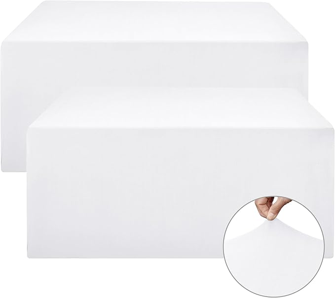 Nasitos White Fitted Table Covers for 5 Foot Tables - 60 x 30 Inch - 2 Pack Stretch Spandex Rectangle Table Clothes, Fabric Tablecloths for Parties, Trade Show, Craft Show, Birthday