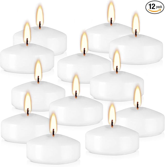 12 pcs Floating Candles, Smoke-Free and odorless, Burning continuously for 5-6 Hours, White, 2-inch Floating Candles, Suitable for Valentine's Day, Weddings, Holidays, Home Decoration
